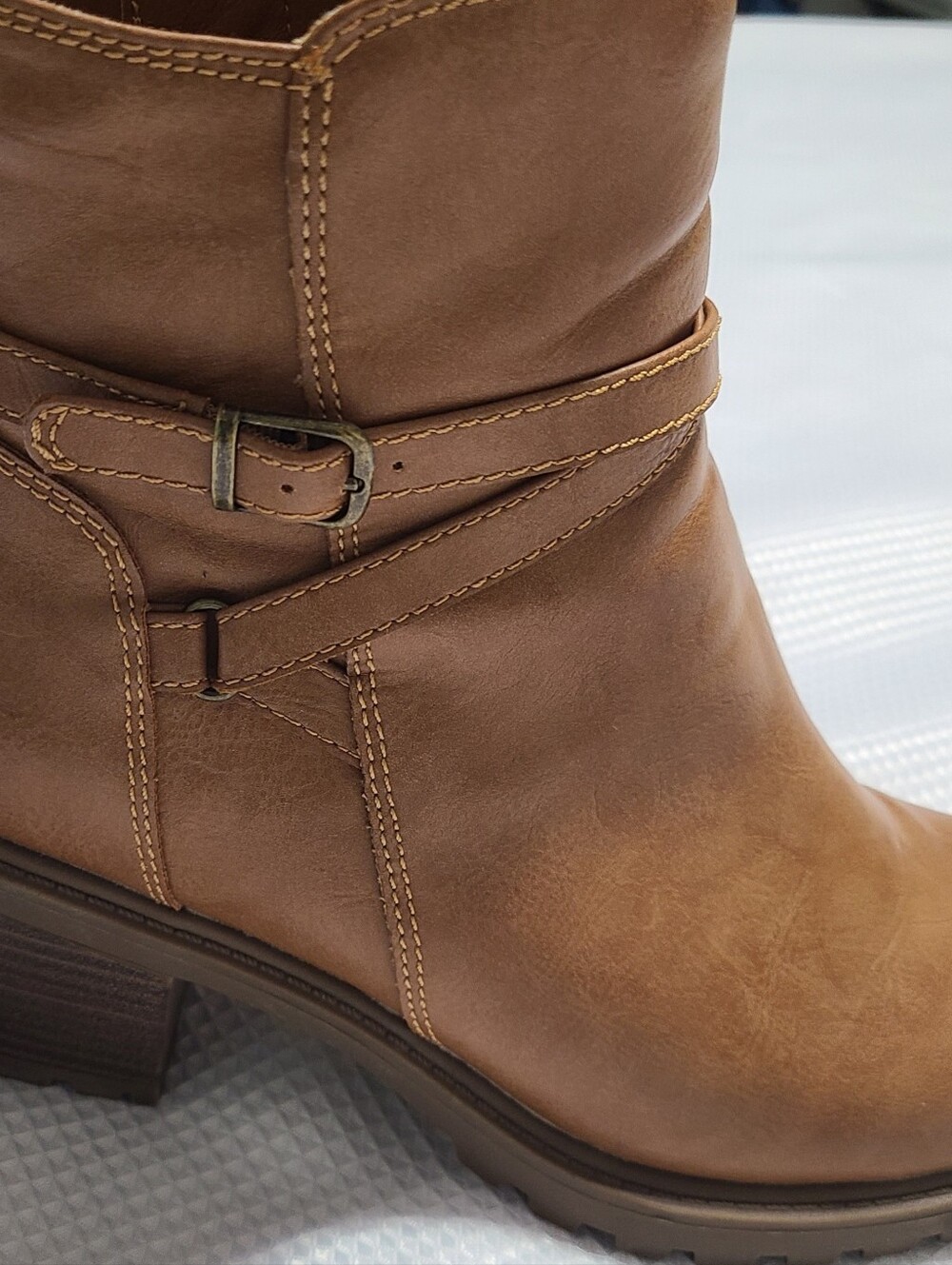 FRYE AND CO. Audrey Brown Leather Strap Ankle Booties with Side Zip Moto Riding - Picture 15 of 15